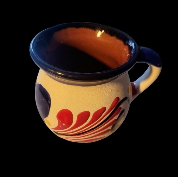 Vtg Mexican Folk Art Hand Painted Blue Red Butterfly Pottery Coffee Tea Mug - Picture 6 of 6